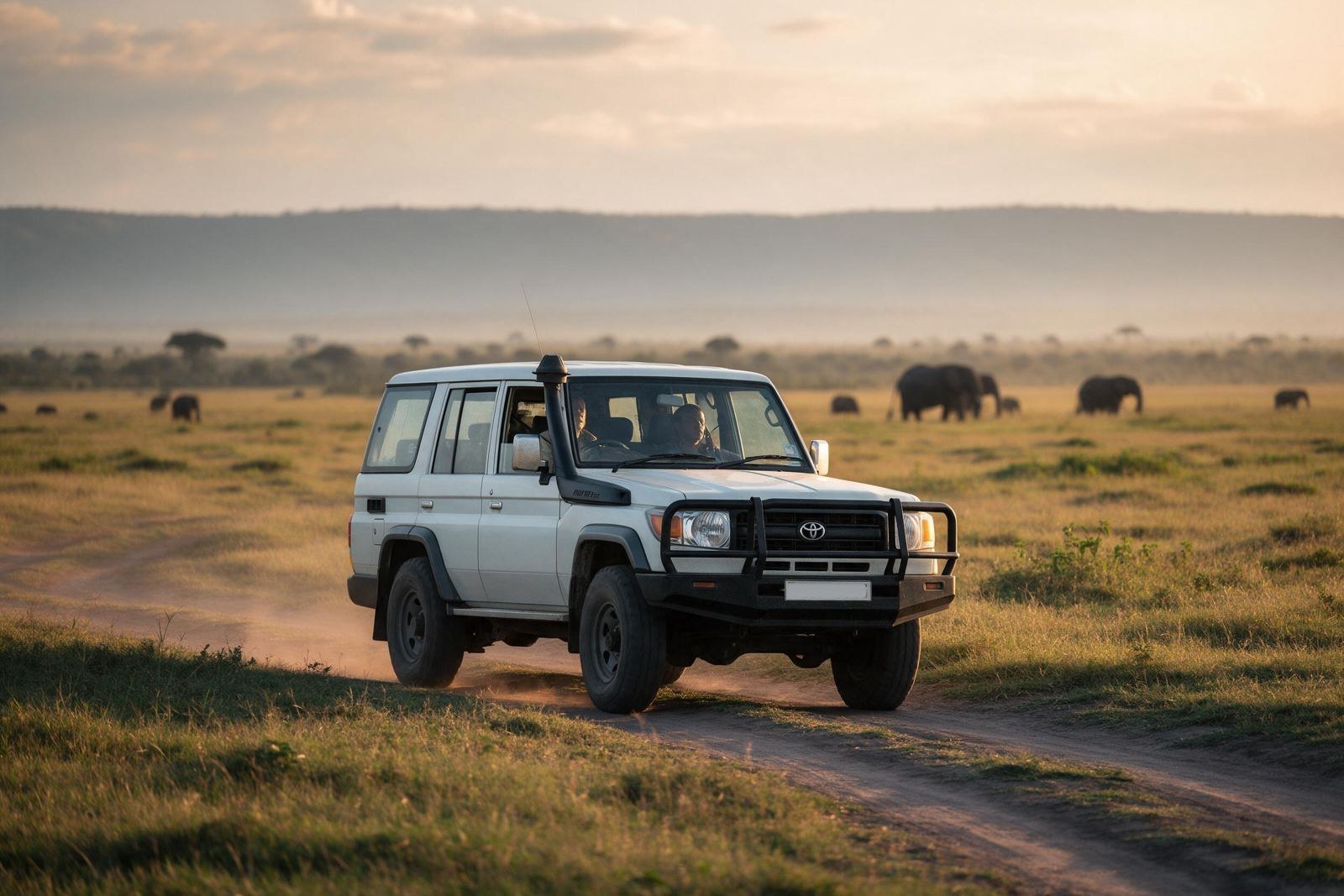 4x4 on a savanna road in Uganda